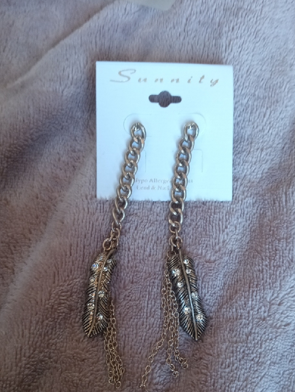 Gold Feather Drop Chain Earrings by